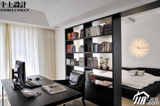十上简约风格黑白富裕型130平米卧室隔断书架效果图
