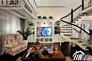 十上欧式风格别墅富裕型客厅楼梯沙发图片