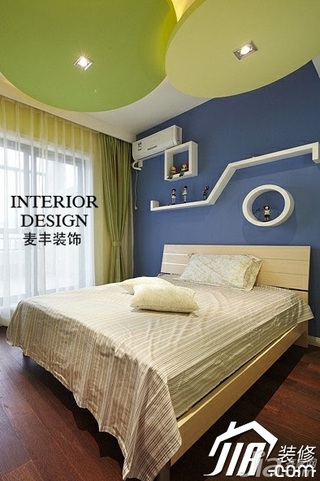 混搭风格公寓小清新富裕型100平米卧室卧室背景墙床效果图