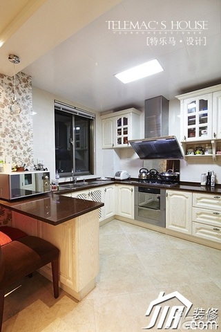 混搭风格别墅简洁白色厨房吧台橱柜安装图