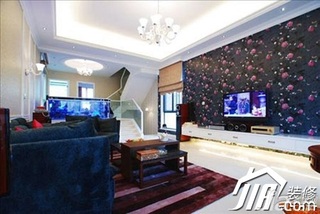 欧式风格别墅豪华型客厅电视背景墙电视柜图片