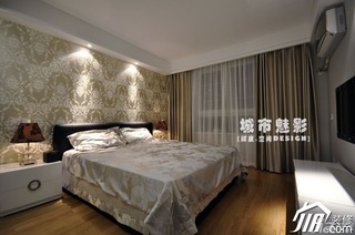 公寓简洁富裕型卧室电视背景墙床效果图
