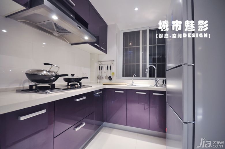 公寓装修,富裕型装修,厨房,紫色,橱柜