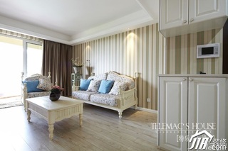 田园风格条纹富裕型客厅沙发背景墙茶几效果图