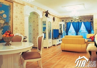 田园风格三居室浪漫蓝色5-10万90平米客厅餐厅背景墙沙发效果图