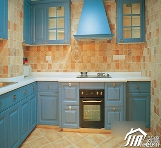 田园风格三居室蓝色5-10万90平米厨房橱柜定做