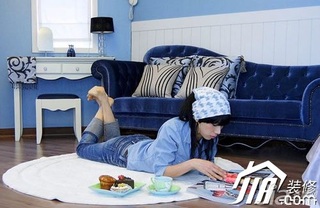 混搭风格公寓简洁蓝色经济型90平米客厅沙发图片
