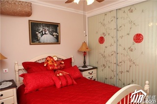 宜家风格二居室红色60平米卧室卧室背景墙床婚房平面图