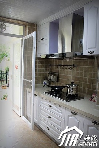 田园风格小户型简洁白色富裕型80平米厨房橱柜效果图