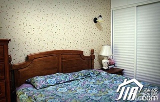田园风格小户型简洁原木色富裕型80平米卧室床效果图