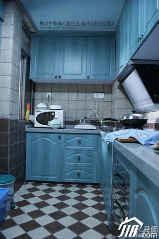 公寓蓝色130平米厨房橱柜设计