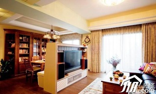田园风格三居室简洁富裕型客厅电视背景墙沙发图片