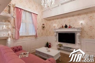 美式乡村风格复式可爱粉色10-15万120平米客厅电视背景墙沙发图片