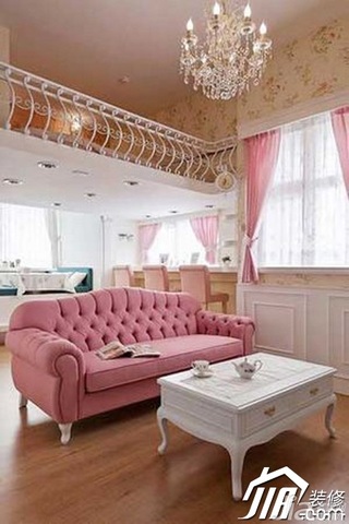 美式乡村风格复式可爱粉色10-15万120平米客厅沙发效果图