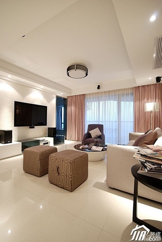 简约风格三居室简洁白色120平米客厅电视背景墙沙发效果图