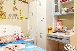 导火牛混搭风格复式可爱富裕型儿童房背景墙床效果图