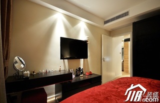 混搭风格小户型大气红色经济型卧室电视背景墙床效果图