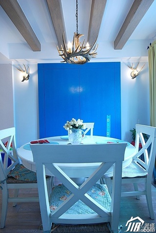 混搭风格公寓蓝色130平米餐厅吊顶灯具图片