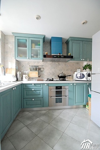 混搭风格公寓小清新蓝色130平米厨房橱柜安装图