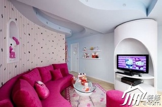 简约风格公寓可爱5-10万90平米客厅电视背景墙沙发效果图