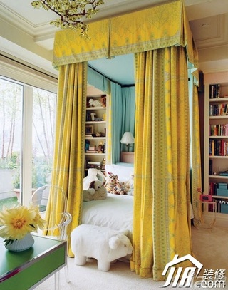 欧式风格黄色富裕型卧室床图片