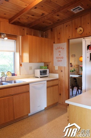 混搭风格公寓原木色经济型厨房橱柜效果图