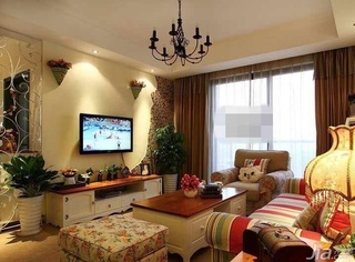 田园风格公寓温馨经济型90平米客厅电视背景墙沙发效果图
