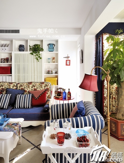 鬼手帕,混搭风格,富裕型装修,复式装修,客厅,沙发,茶几,窗帘,灯具,浪漫