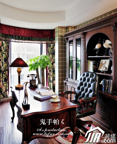 鬼手帕,新古典风格,豪华型装修,公寓装修,书房,书架