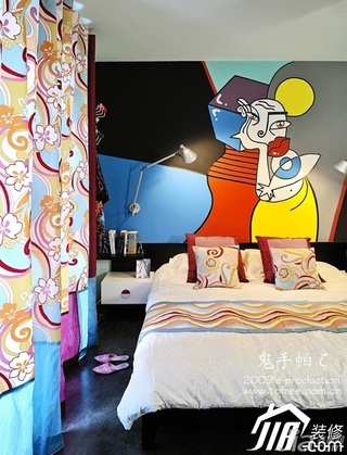 鬼手帕混搭风格富裕型60平米卧室背景墙床图片