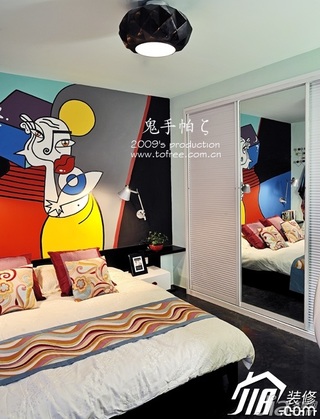 鬼手帕混搭风格富裕型60平米卧室背景墙床效果图