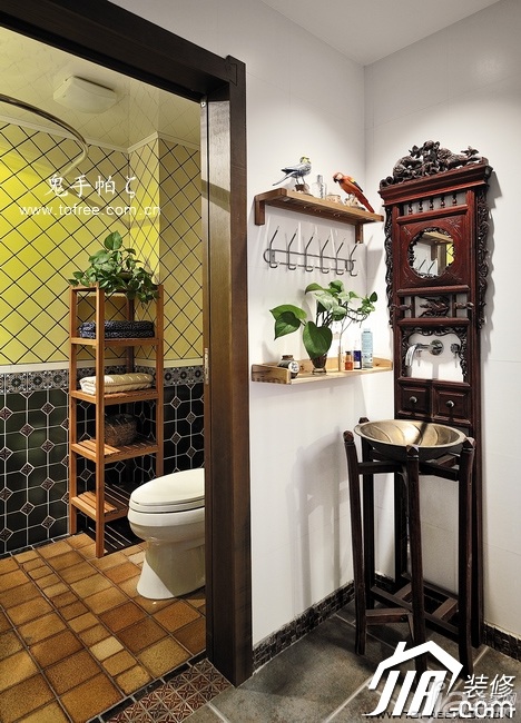 鬼手帕,5-10万装修,富裕型装修,二居室装修,中式风格,50平米装修,卫浴间,洗手台,马桶