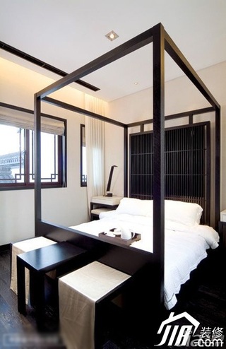 中式风格公寓舒适黑白富裕型90平米卧室床图片