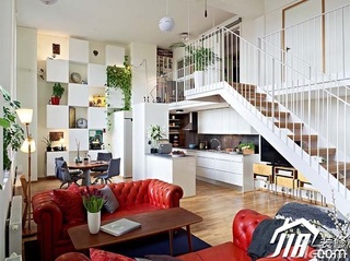 简约风格公寓富裕型120平米客厅楼梯沙发图片