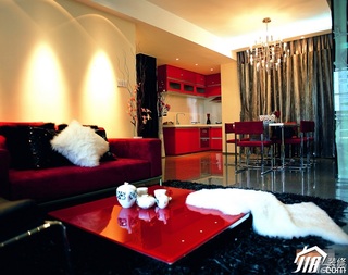 简约风格公寓红色富裕型90平米客厅沙发效果图