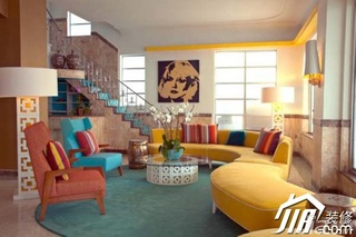 混搭风格别墅黄色豪华型客厅沙发背景墙沙发图片