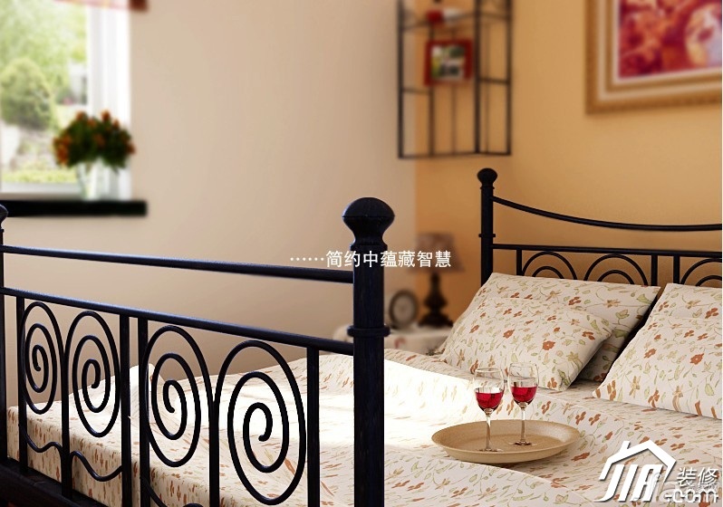 简约风格,60平米装修,卧室,床,装饰画,灯具