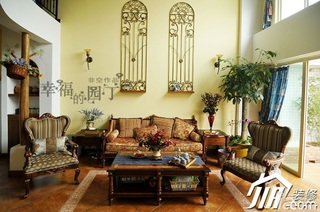 非空美式乡村风格复式客厅电视背景墙沙发图片