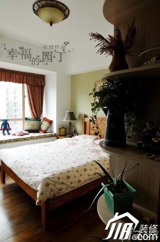 非空美式乡村风格复式舒适卧室飘窗床效果图