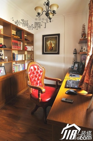 非空美式乡村风格复式简洁书房书桌效果图