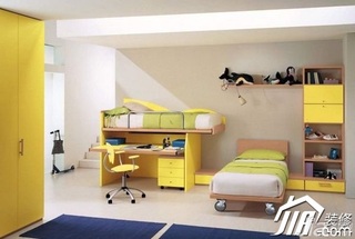公寓黄色儿童房床效果图
