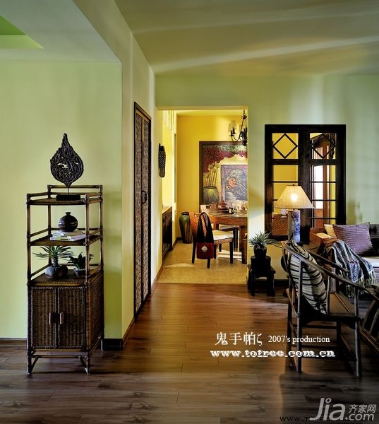 新古典风格,东南亚风格,公寓装修,客厅,沙发,茶几,过道