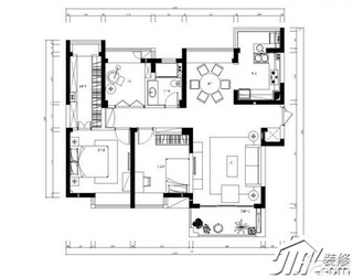 美式风格三居室10-15万120平米户型图