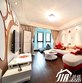 简约风格公寓简洁白色经济型90平米客厅电视背景墙沙发婚房设计图