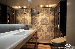 混搭风格公寓富裕型90平米卫生间背景墙洗手台图片