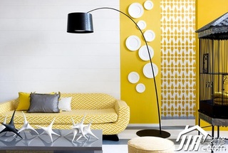 混搭风格公寓艺术黄色富裕型客厅沙发效果图