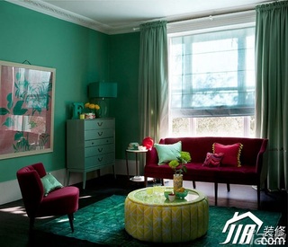 混搭风格公寓绿色富裕型客厅沙发效果图