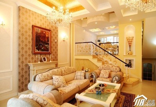 混搭风格复式奢华暖色调豪华型客厅楼梯沙发图片