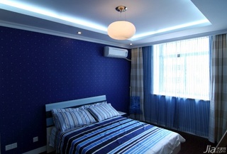 混搭风格复式蓝色豪华型卧室床图片