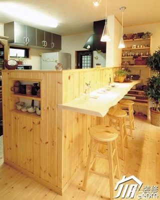 日式风格公寓原木色经济型120平米厨房吧台吧台椅效果图